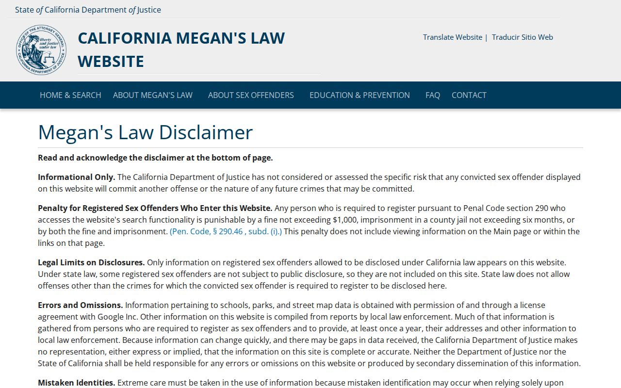 Glendora previous residents reference to California offender registry information