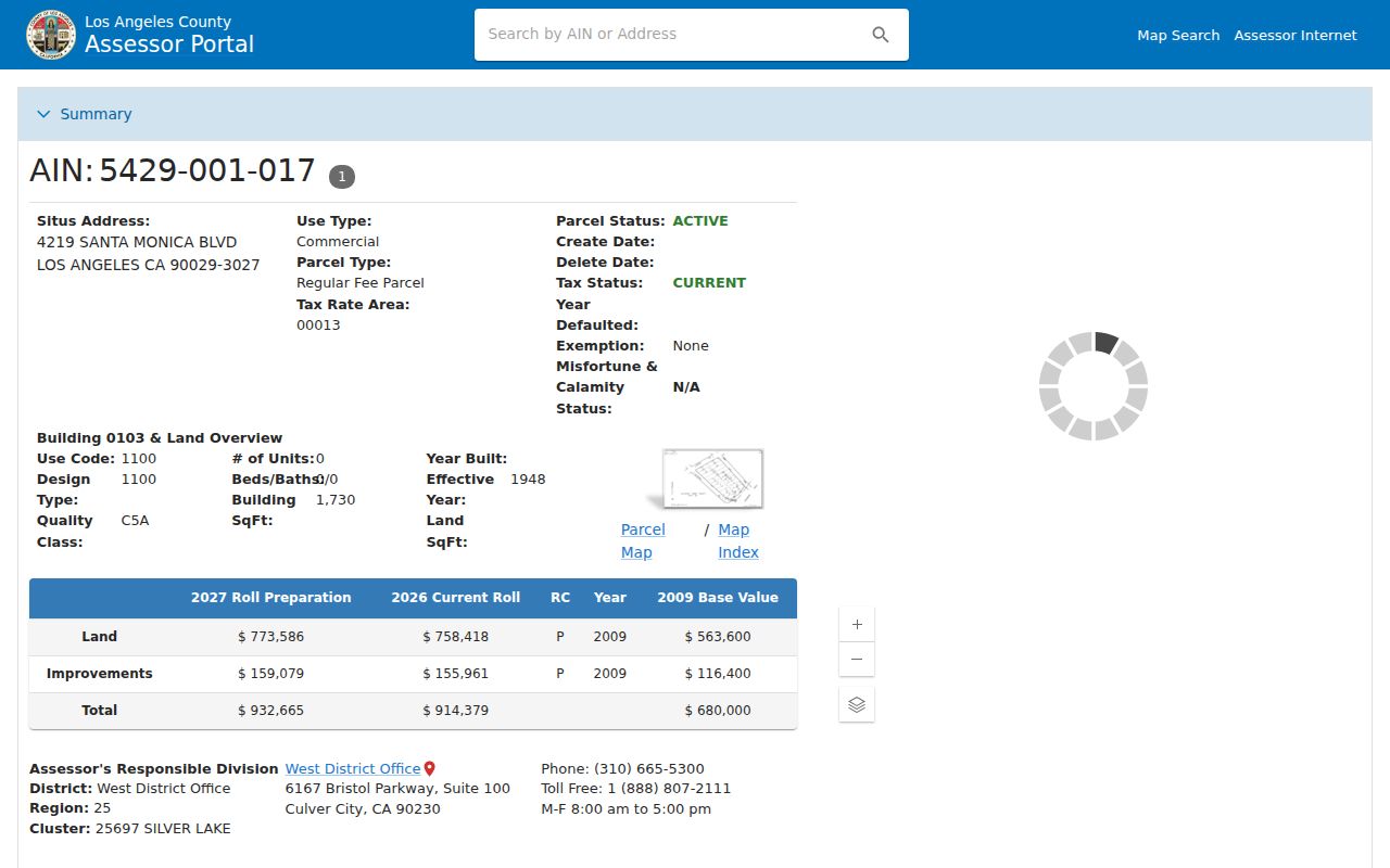 Glendora ZIP code directory reference to a Los Angeles County assessor parcel